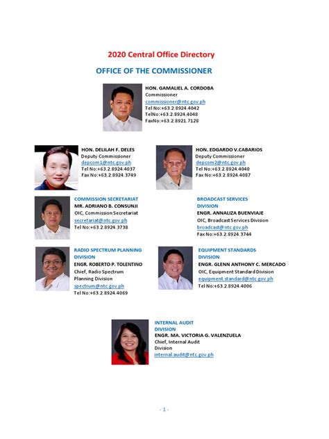 2020 Central Office Directory: Office of The Commissioner .